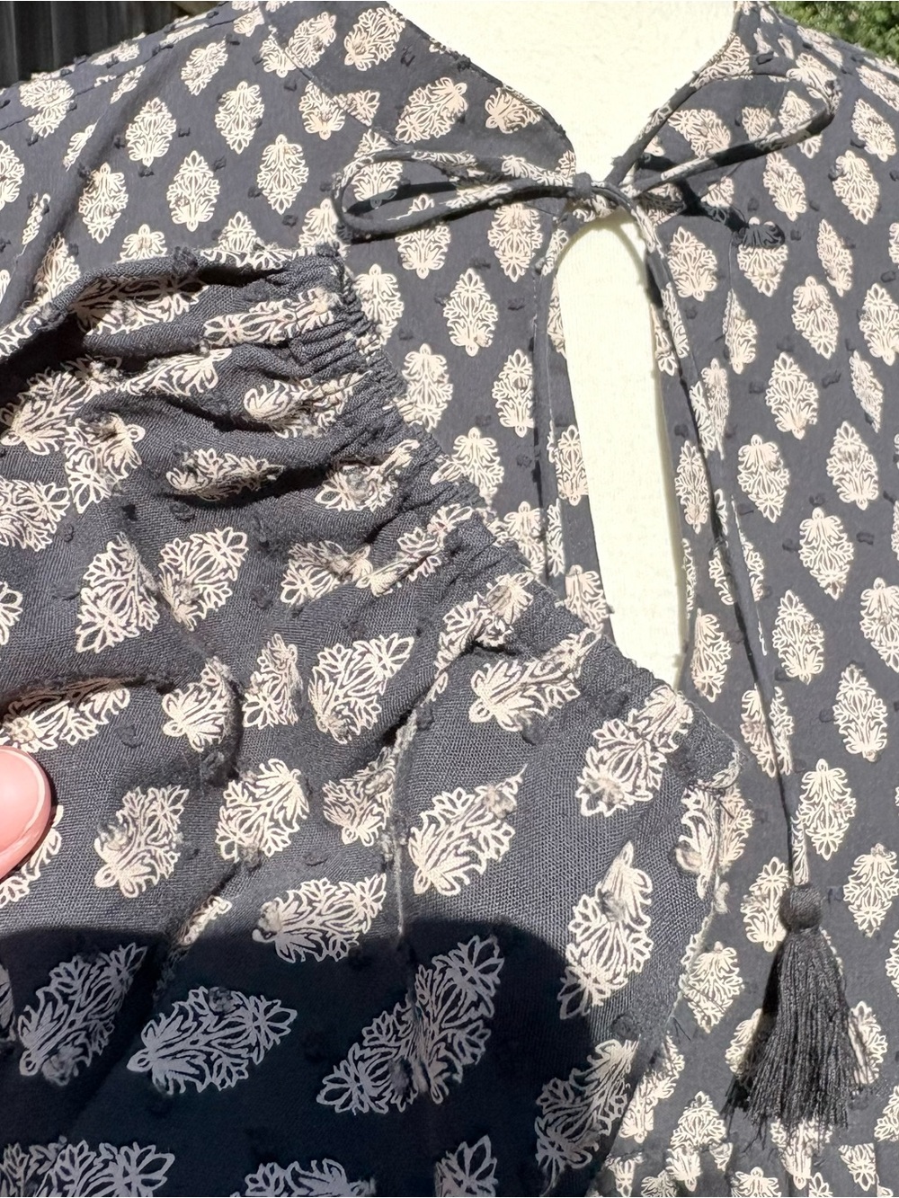H&M Swiss Dot Black Mini Dress Tunic with Cream Geometric Print - Picture 4 of 6